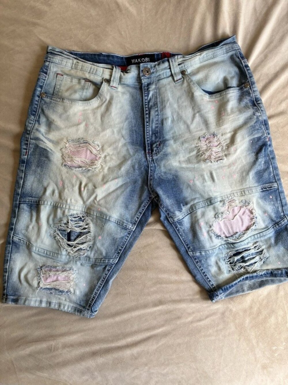 MAKOBI Men's Distressed Denim Jean Shorts Size 36 Blue